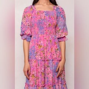 Ivy City Co “Rowan” maxi dress in Pink Floral / Tiered Maxi / size Med / New!!